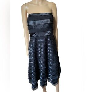 White House Black Market Luxe Formal Elegant Satin Silk Chiffon Strapless Dress